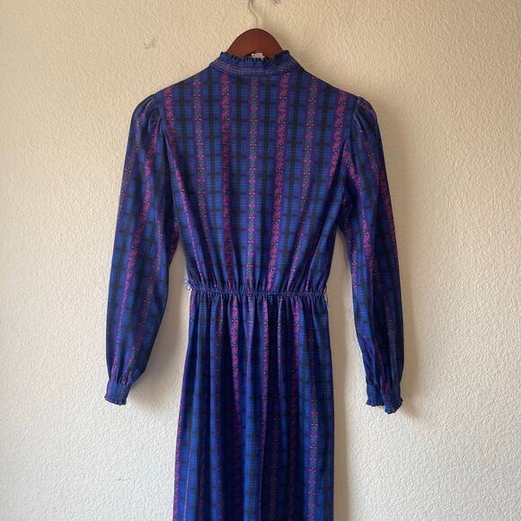 Vintage purple floral jersey knit prairie style long sleeve size xs - Picture 3 of 9